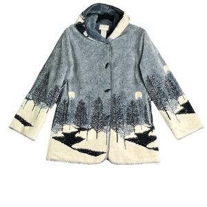 White Stag Women's Thick Fleece Faux Fur Winter Scene with Hood Coat Size Large